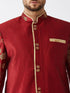 Vastramay Men's Maroon And Gold Silk Blend Sherwani Set